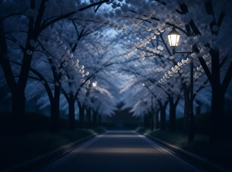 Cherry Blossom Lane at Night