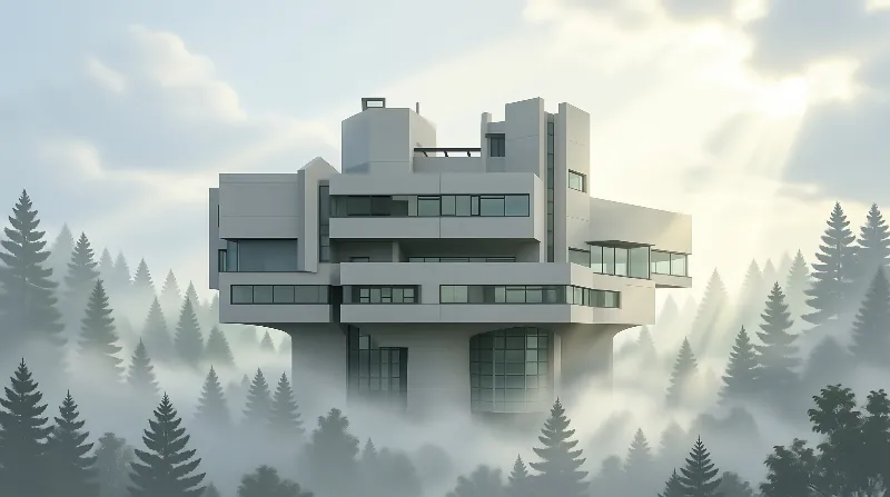 Futuristic Building in Fog