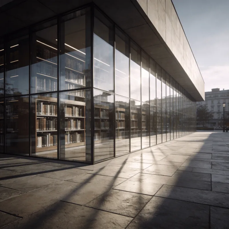 Library with Glass Curtain Wall — Urban Plaza