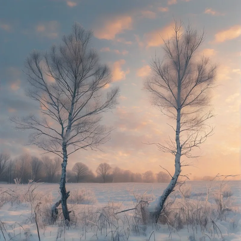 Winter Birch Trees at Dawn