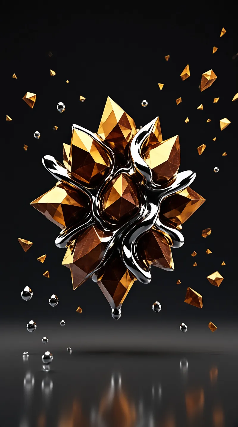 Golden Crystal Liquid Abstract
