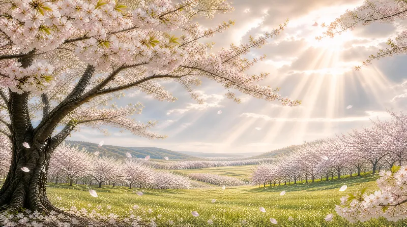 Sunny Cherry Blossom Field