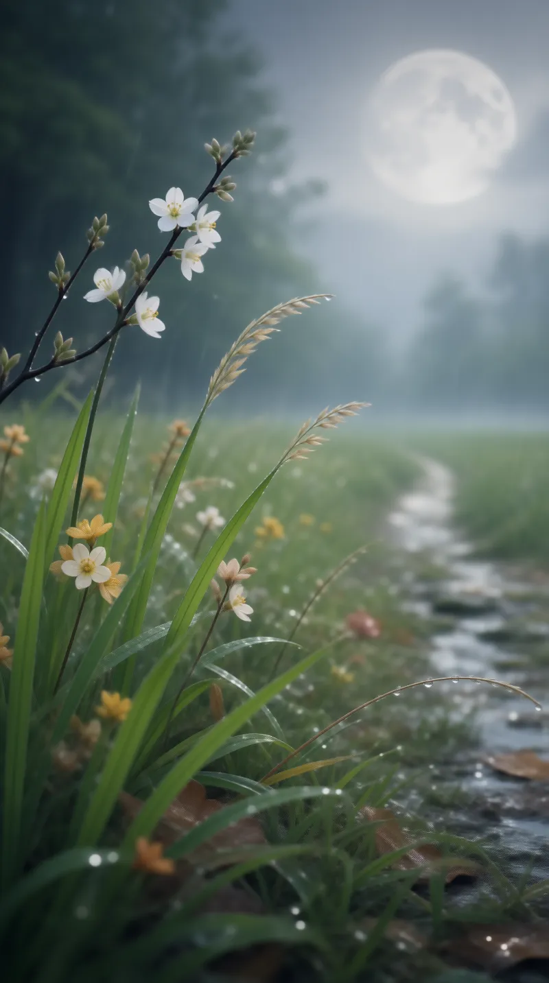 Misty Moonlit Wildflowers