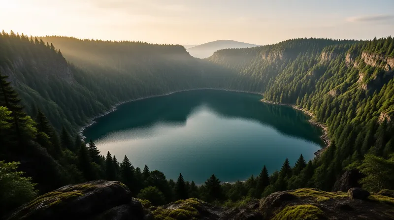 Serene Caldera Lake