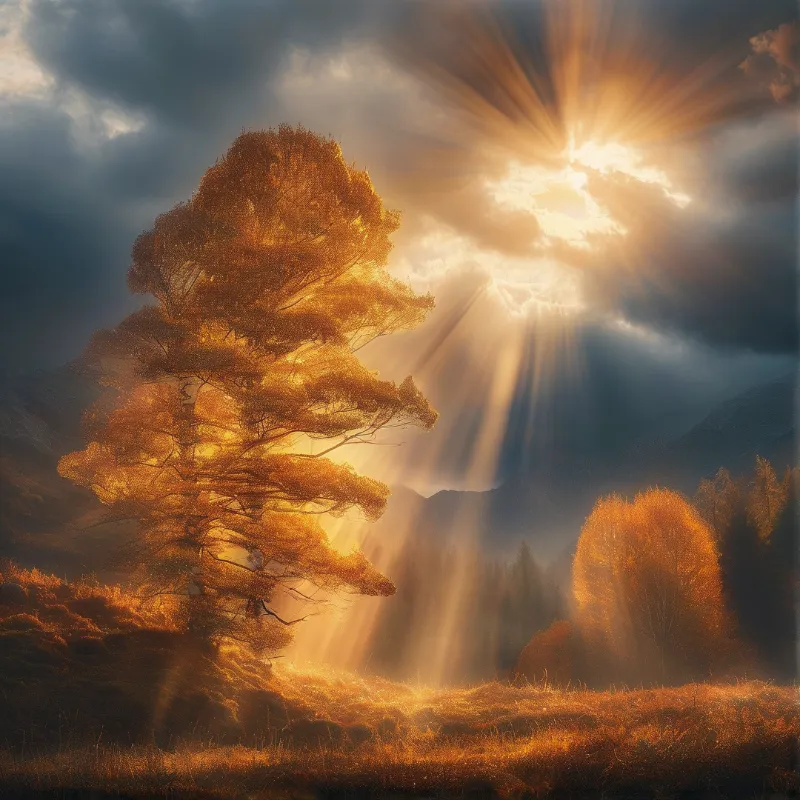 Golden Sunbeams in Forest