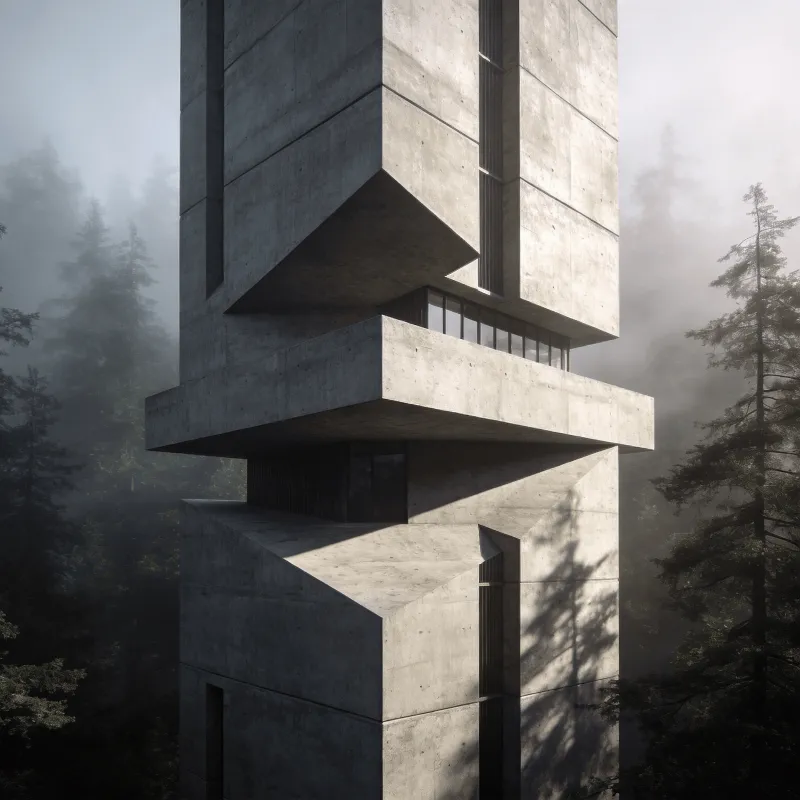 Tower in Misty forest