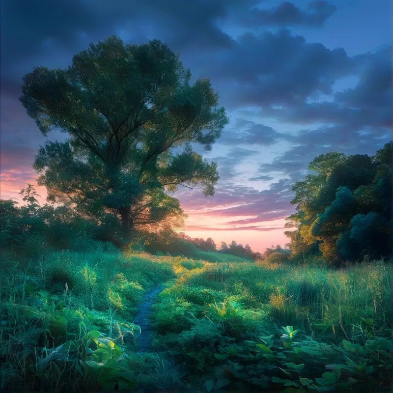 Sunset Path in the Woods