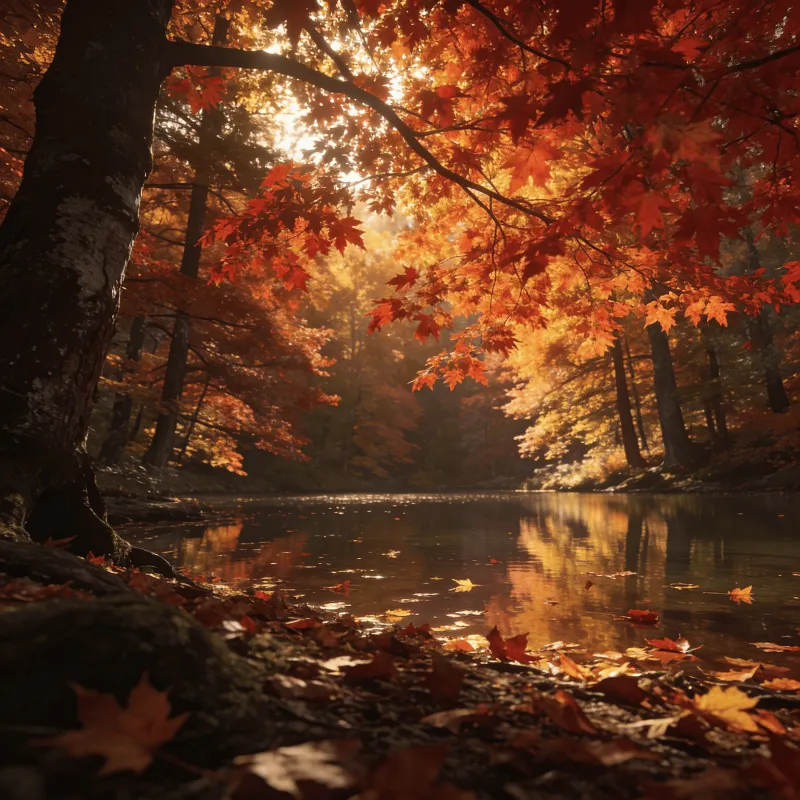 Autumn Forest Reflected in Still Water