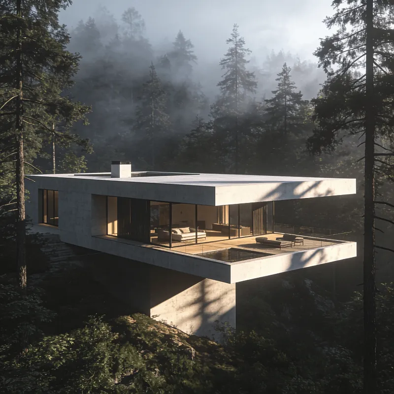 Villa with Floating Cantilever — Misty Forest