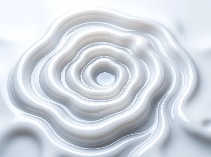 A view of glossy white concentric ripples expanding outward with soft lighting.