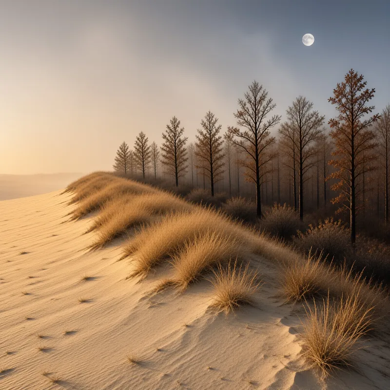 Misty Landscape with Moon
