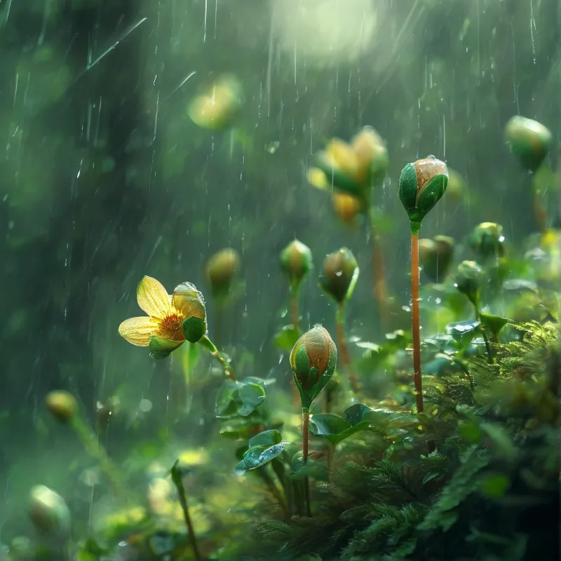 Tiny Flowers in Rain