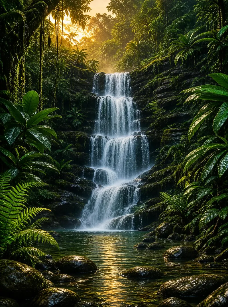 Tropical Waterfall in Forest