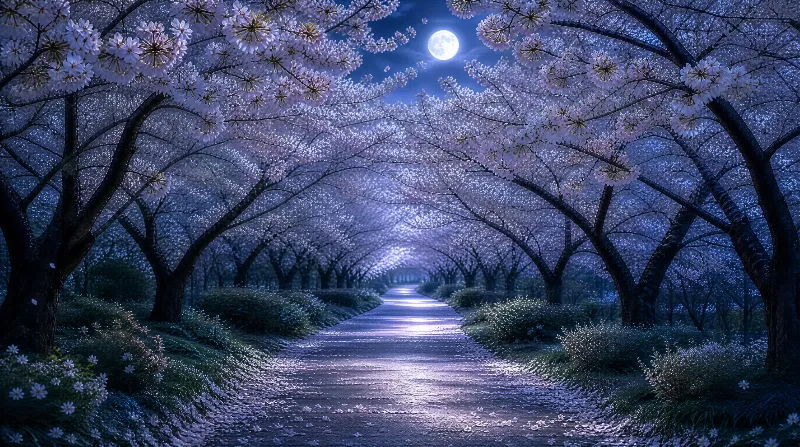 Moonlit Cherry Blossom Path