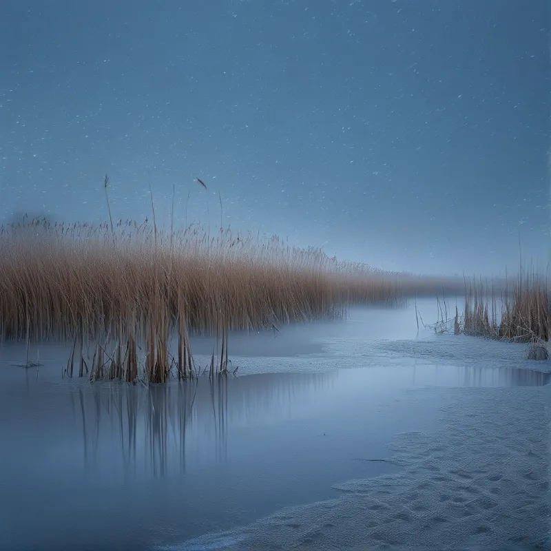 Winter Reeds and Icy Water