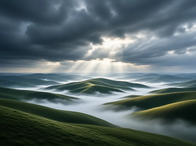 Sunbeams Over Misty Hills