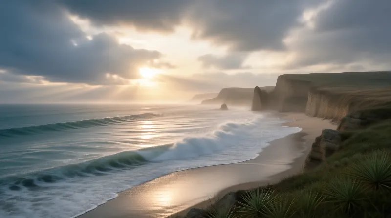 Sunset on a Misty Coast