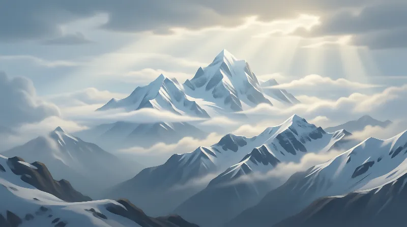 Snowy Peaks Bathed in Light