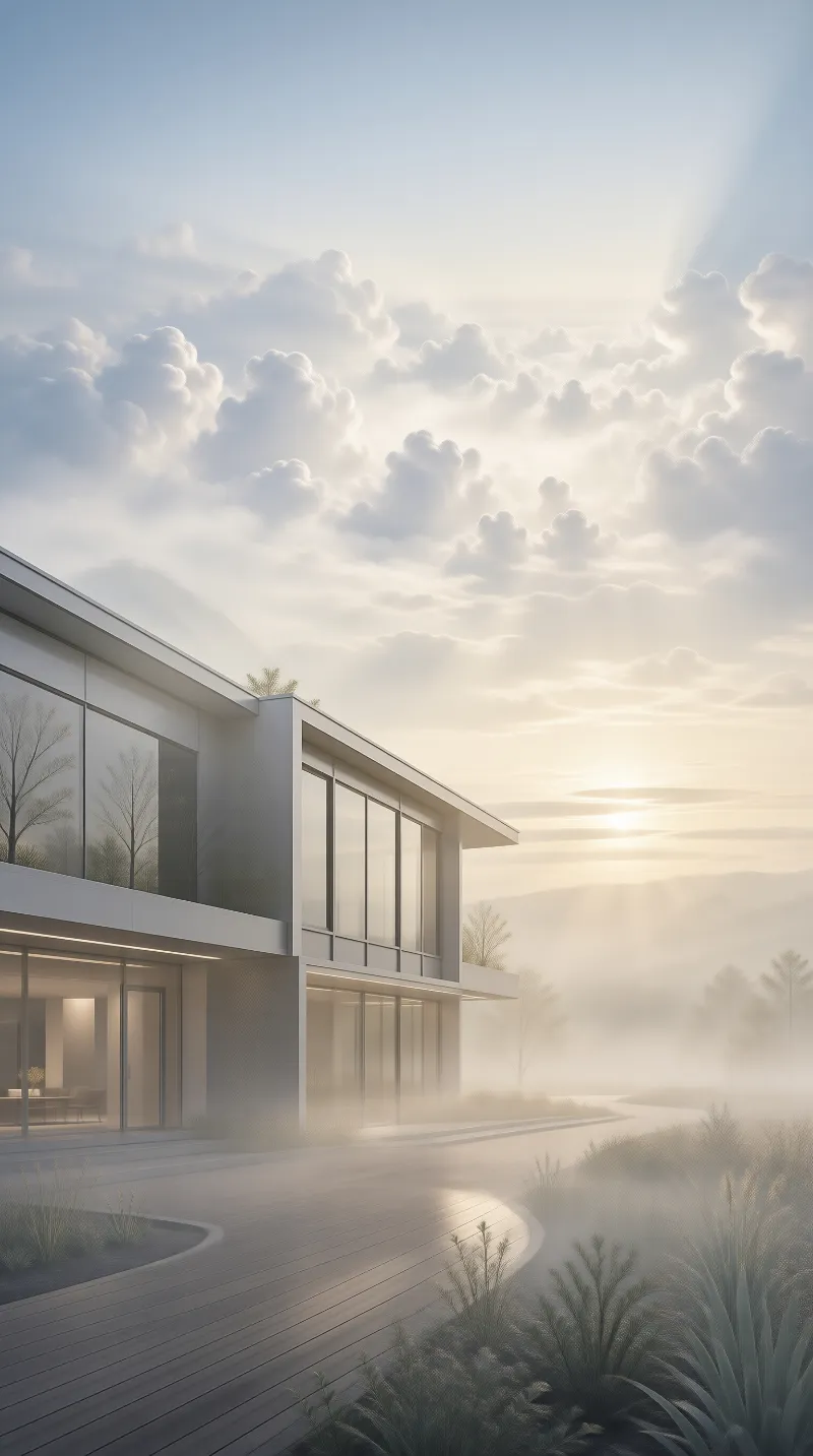 Minimalist Home in Morning Fog