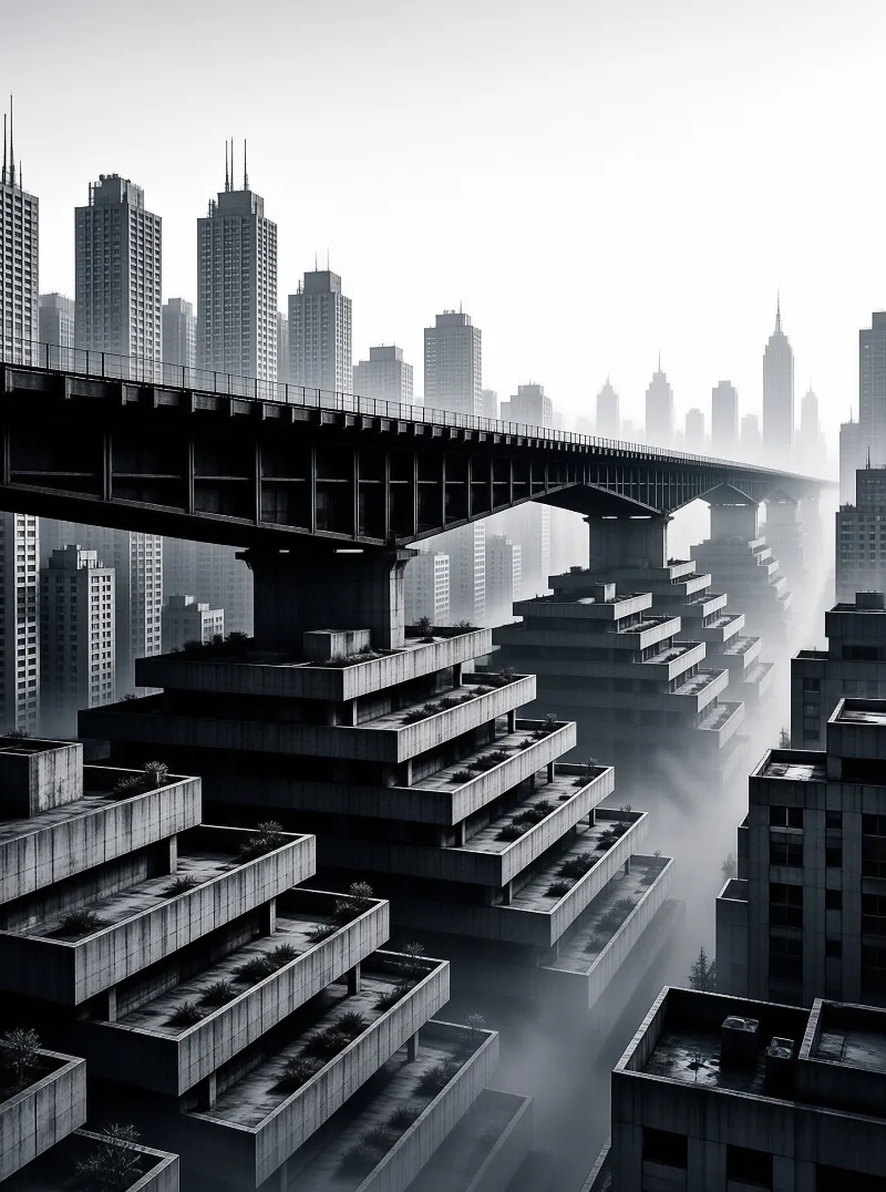Foggy Brutalist Metropolis
