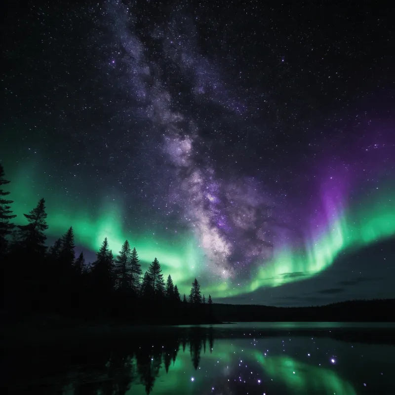 Galaxy Over Misty Mountain Silhouette