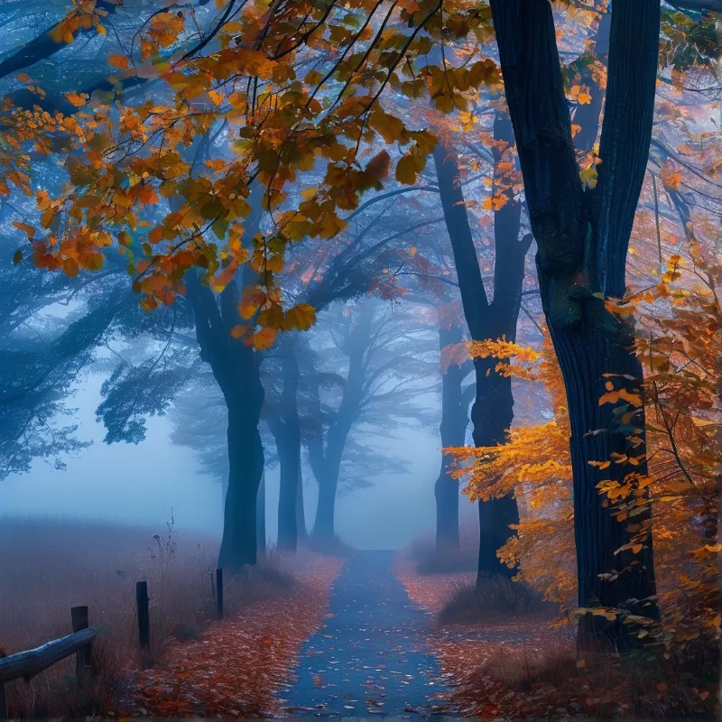 Foggy Autumn Forest Path