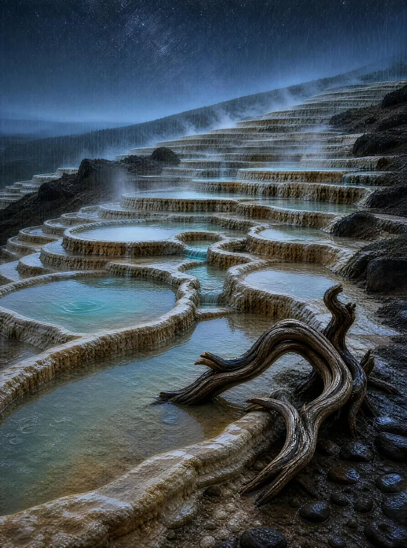 Starlit Terraced Hot Springs