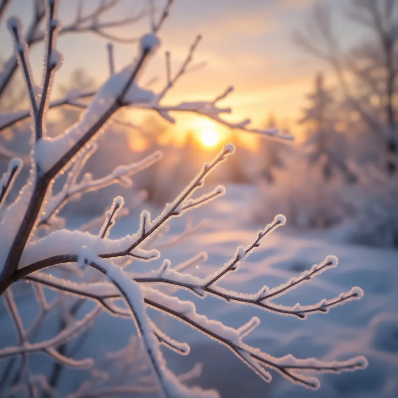 Snowy Branches at Sunrise