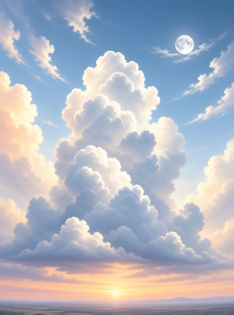 Sky with Sun, Moon, Clouds