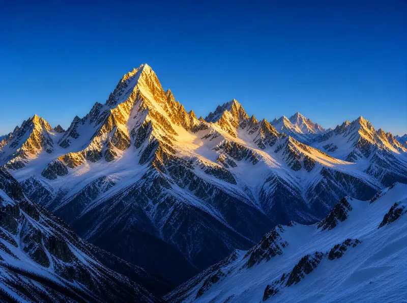 Snowy Mountain Peaks at Sunrise