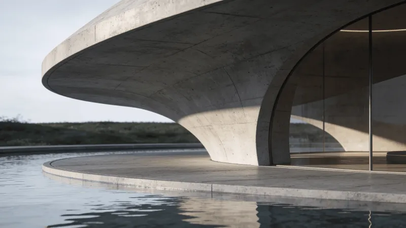 Pavilion with Curved Concrete — Reflecting Pool