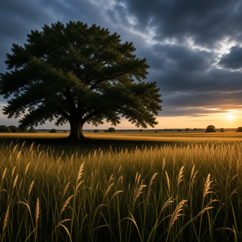 Lone Tree in Golden Field