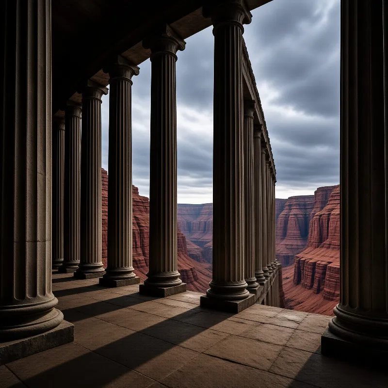 Classical Columns Over Canyon