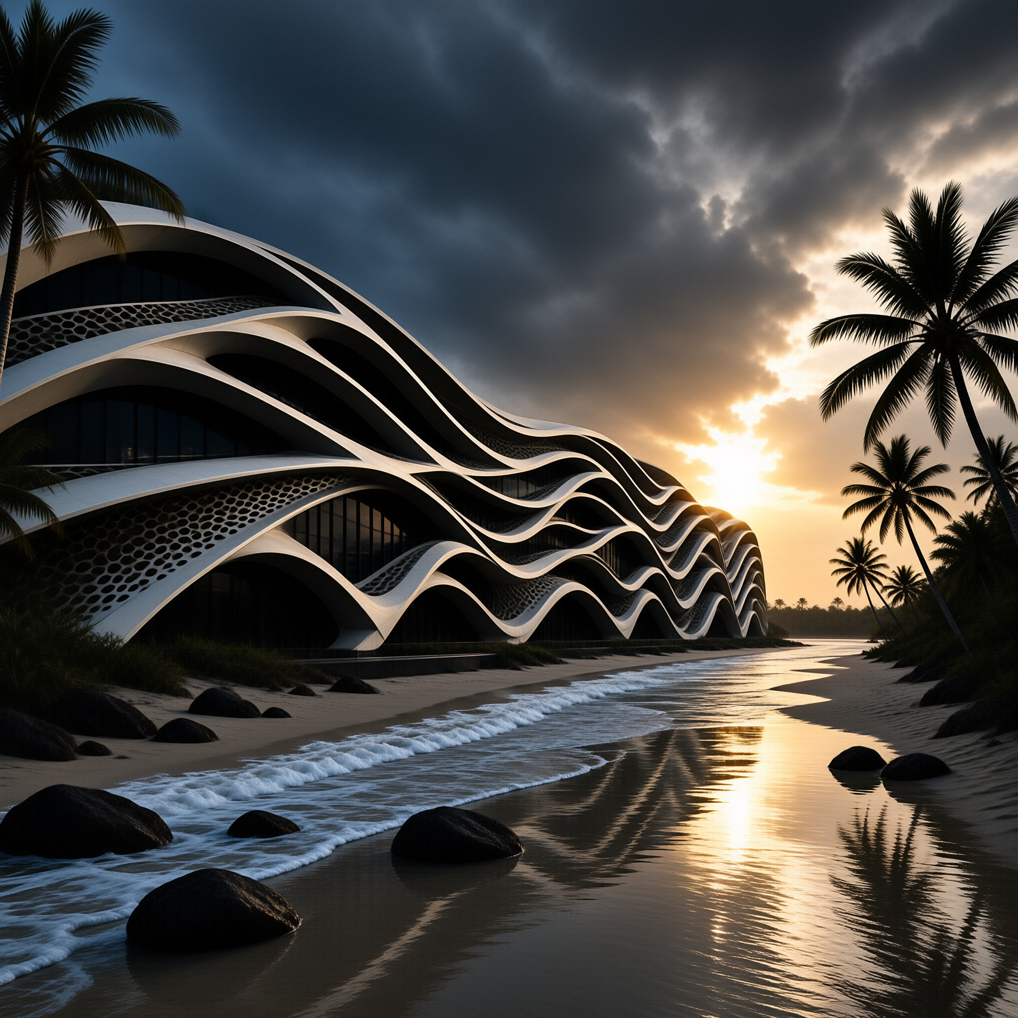 Wavy Beach Resort at Sunset