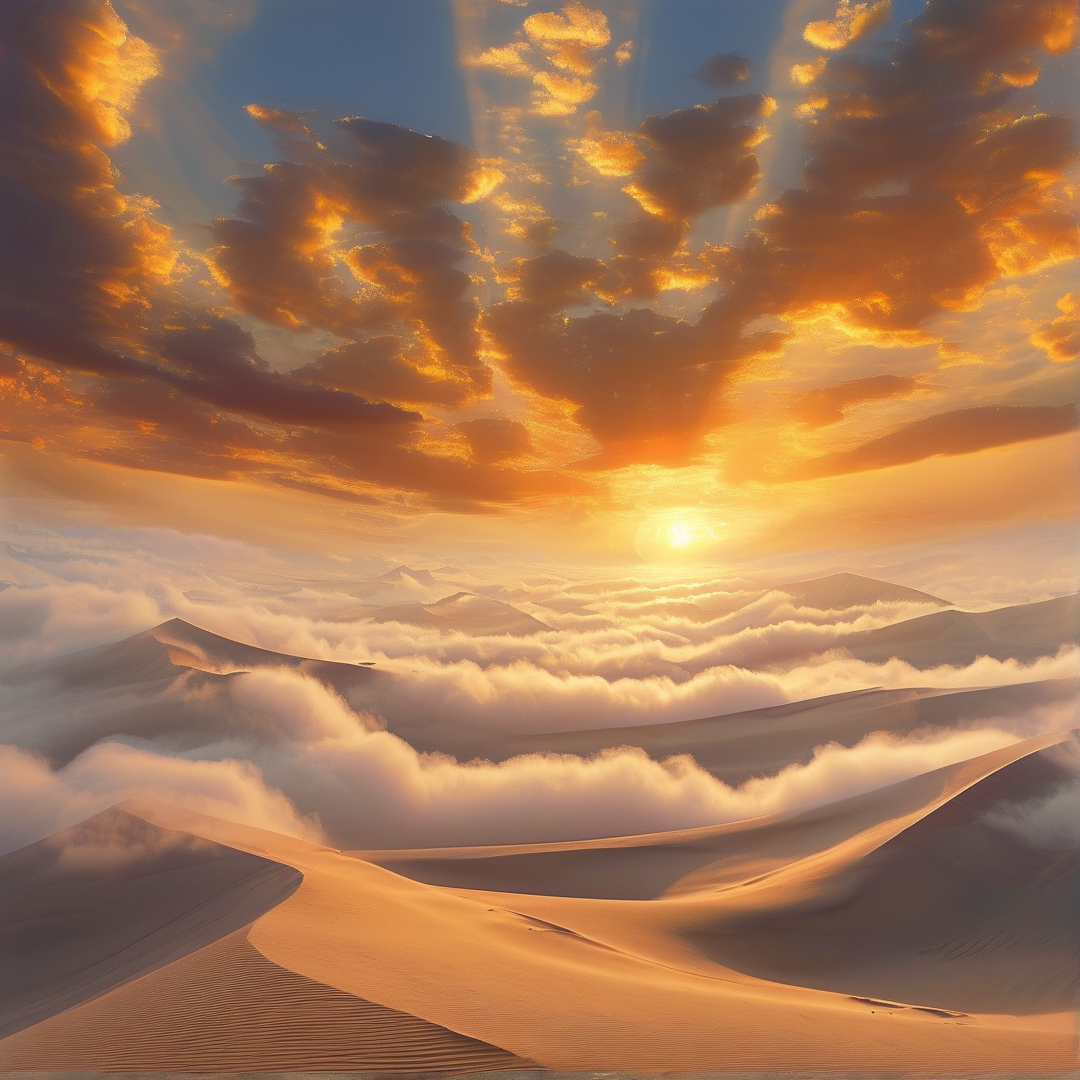 Desert Dunes and Golden Sky