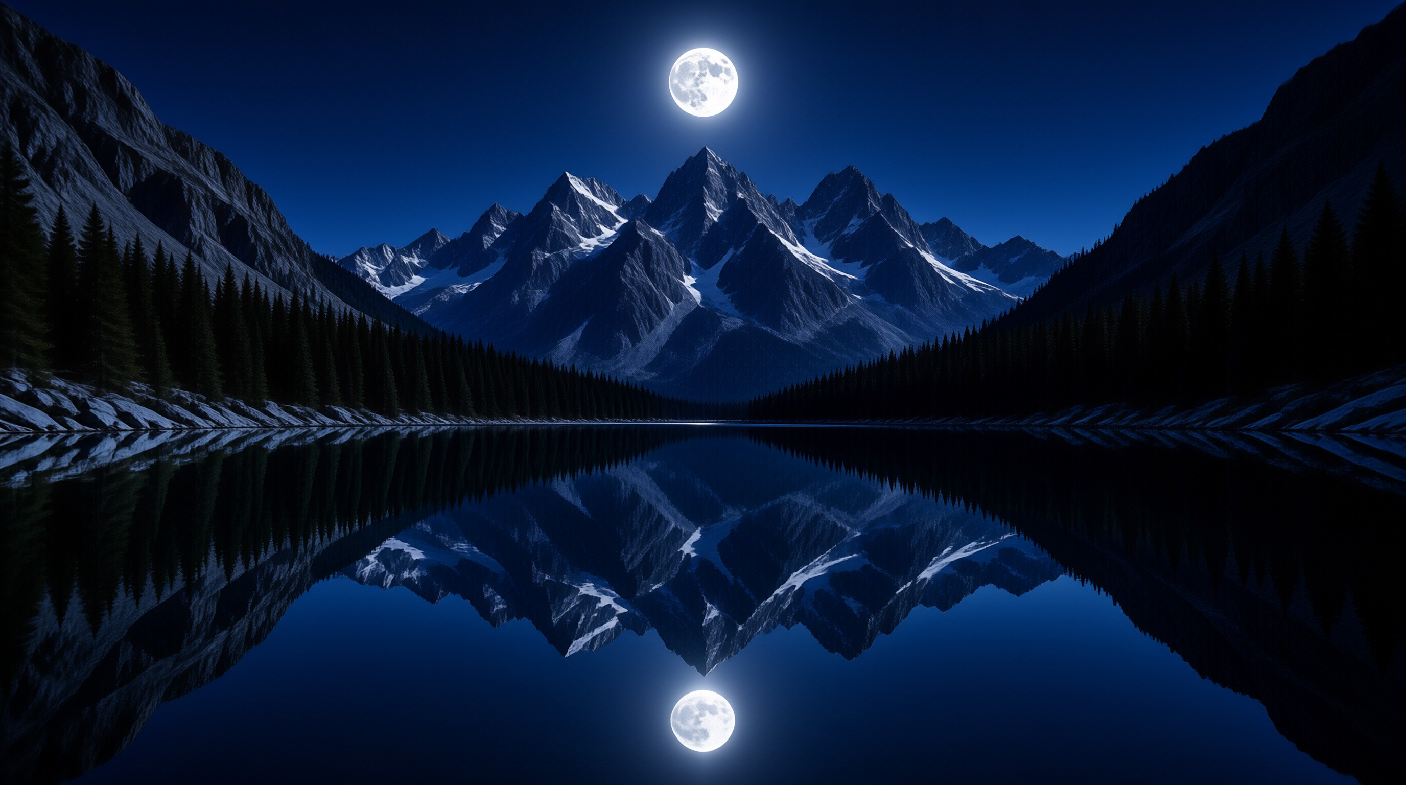 Moonlit Mountain Reflection