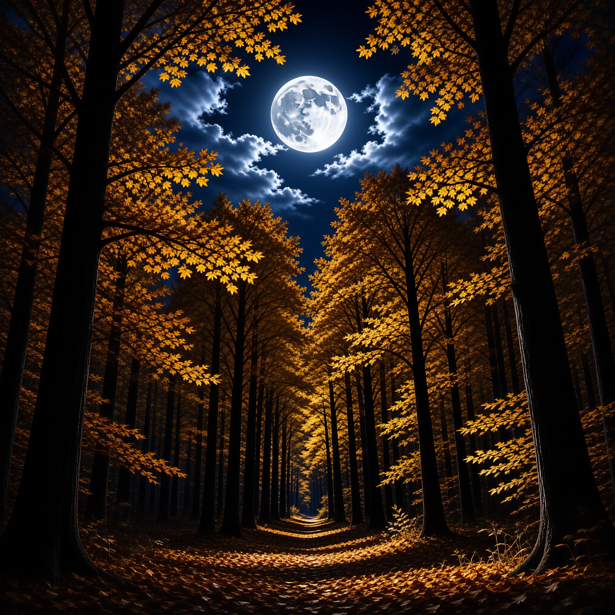 Moonlit Autumn Forest Path