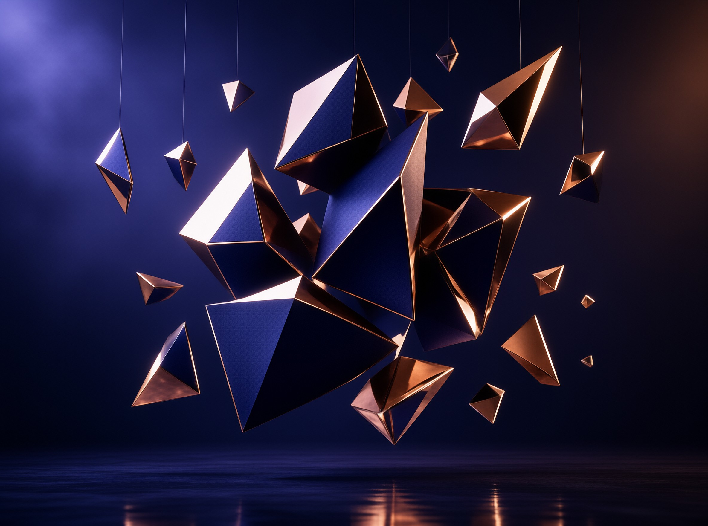 Metal Polygons Floating In Deep Blue Space