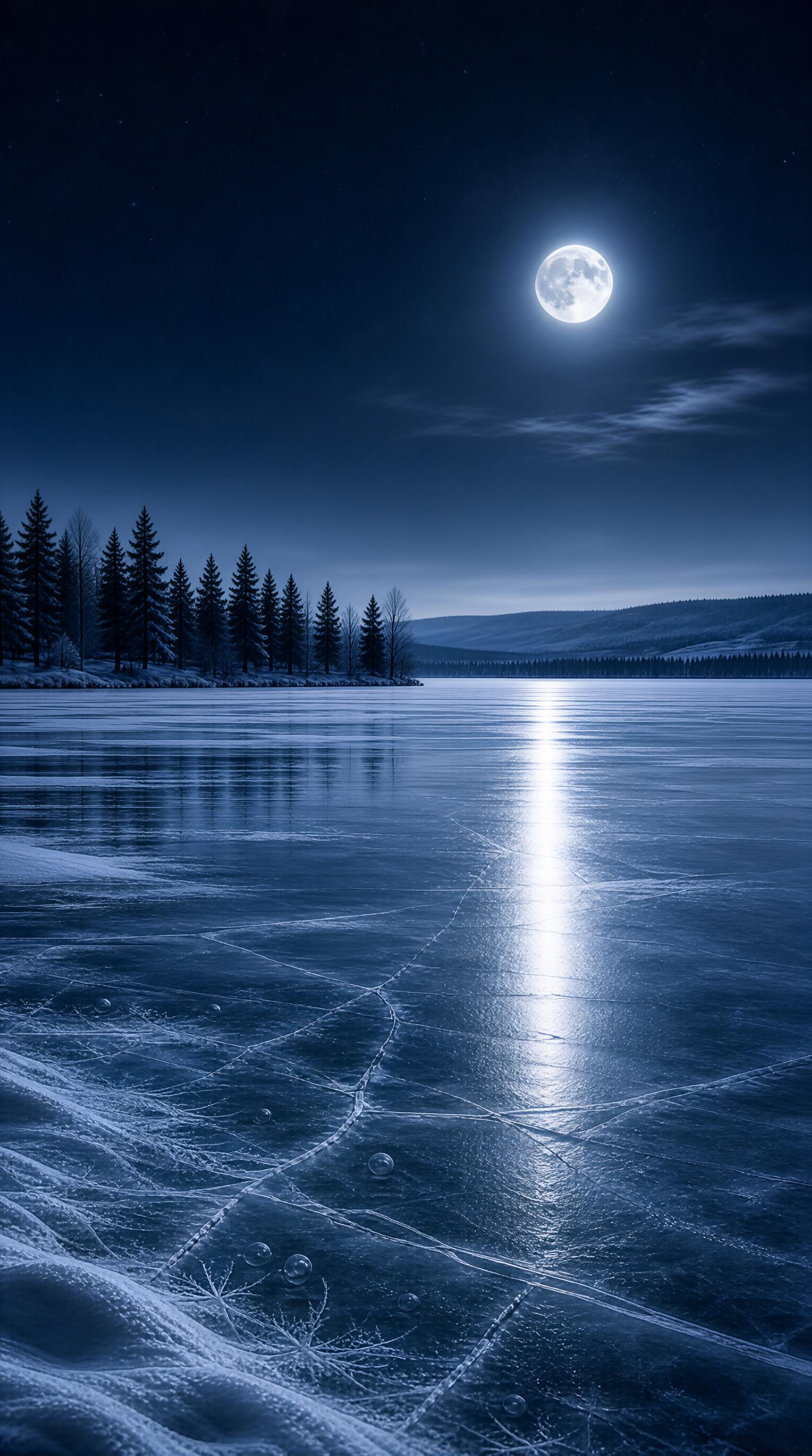 Frozen Lake Under Moonlight