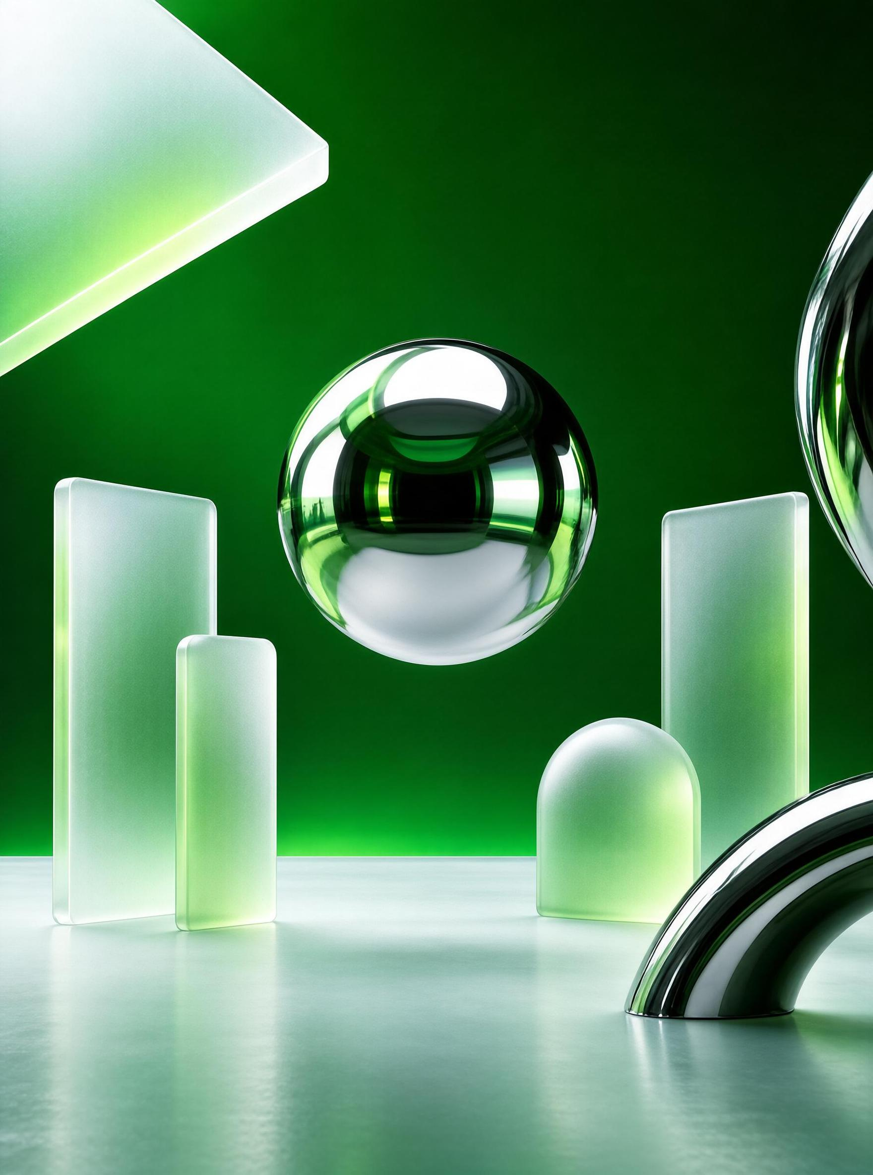 Green Chrome Abstract 3D Scene