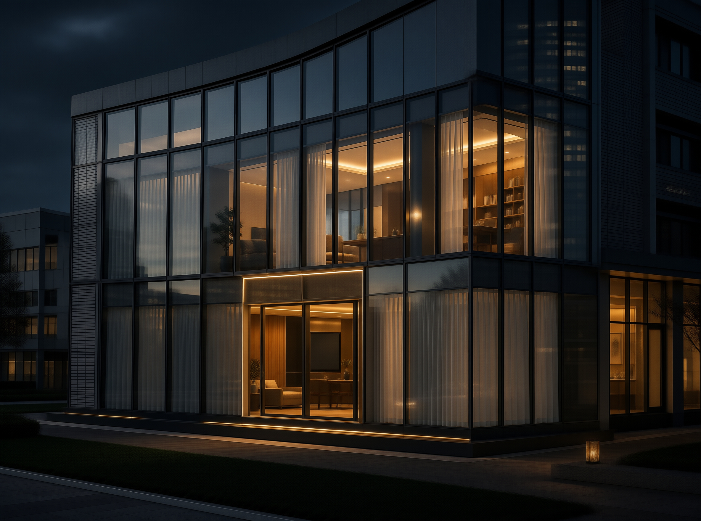 Modern Glass Building at Night