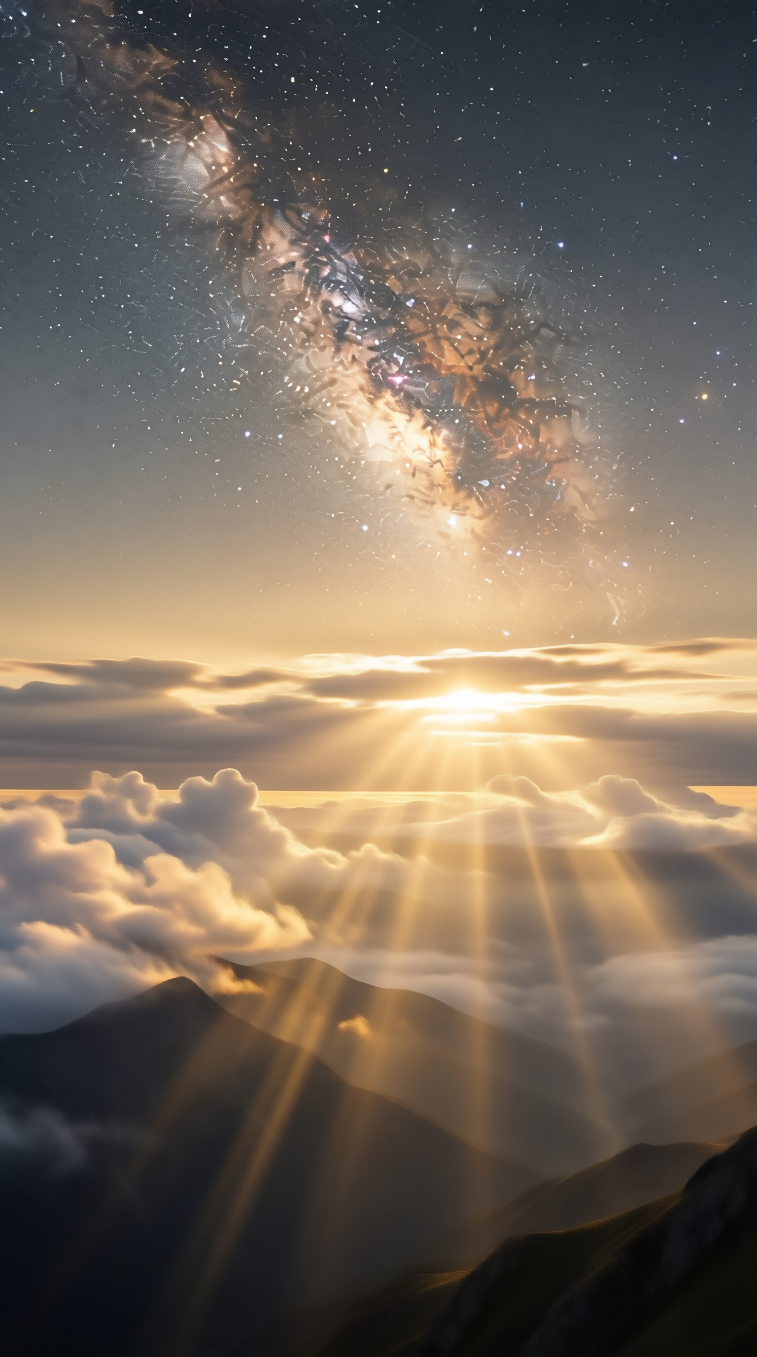 Cosmic Sunset Over Mountains
