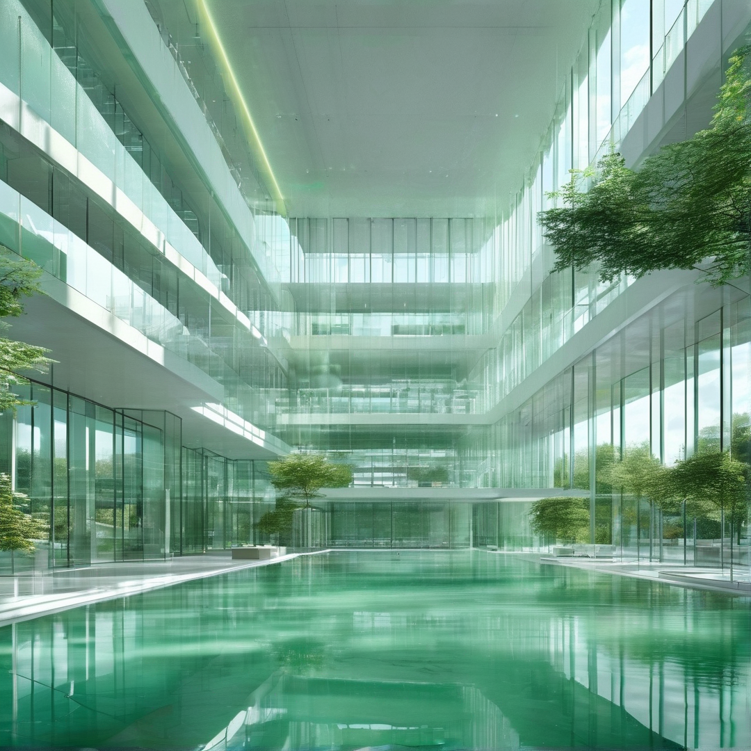 Modern Glass Atrium with Pool