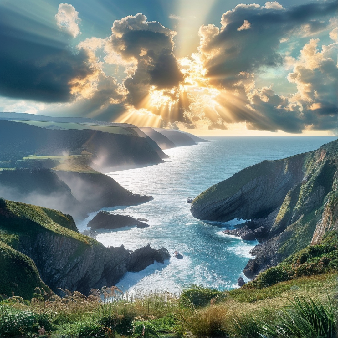 Sunlight Over Coastal Cliffs