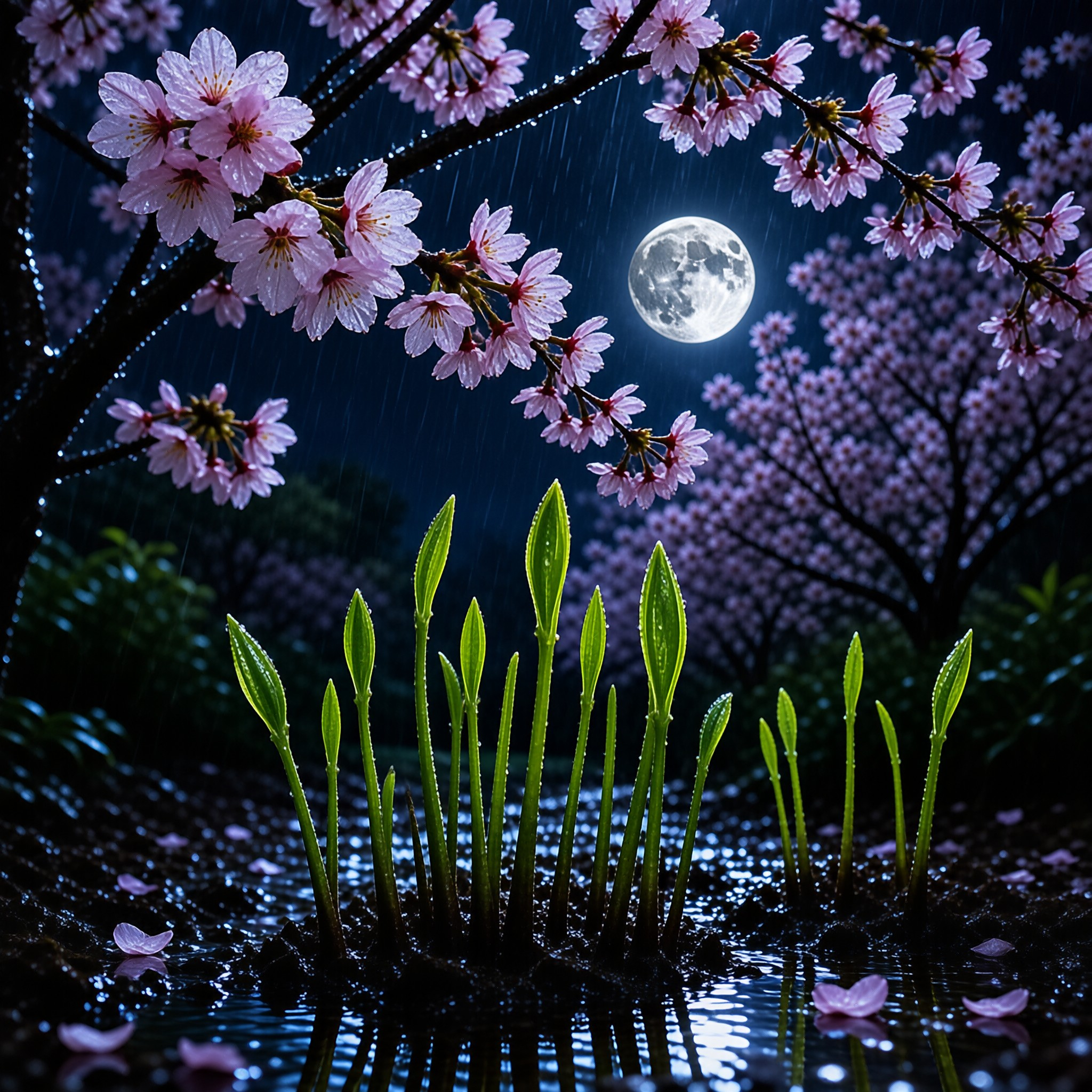 Cherry Blossoms in Moonlight