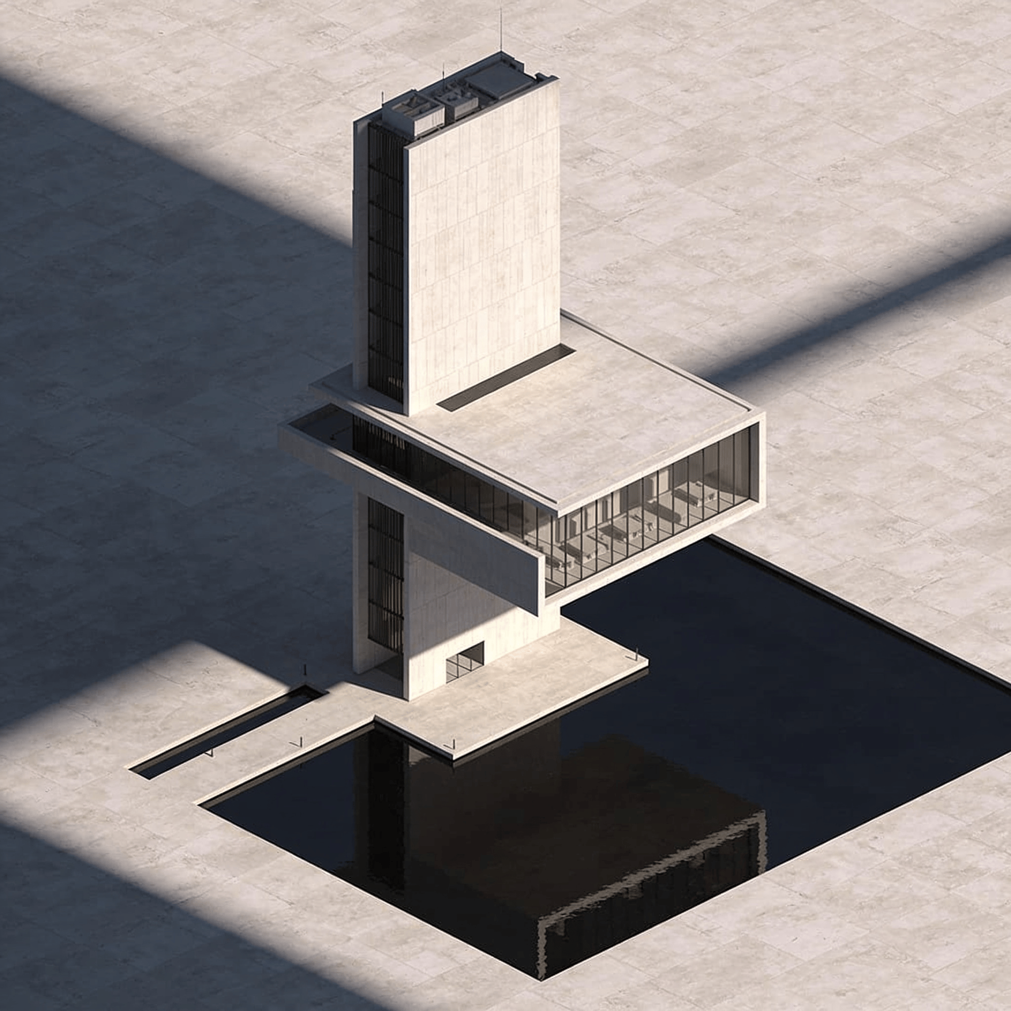 Tower with Floating Cantilever — Reflecting Pool