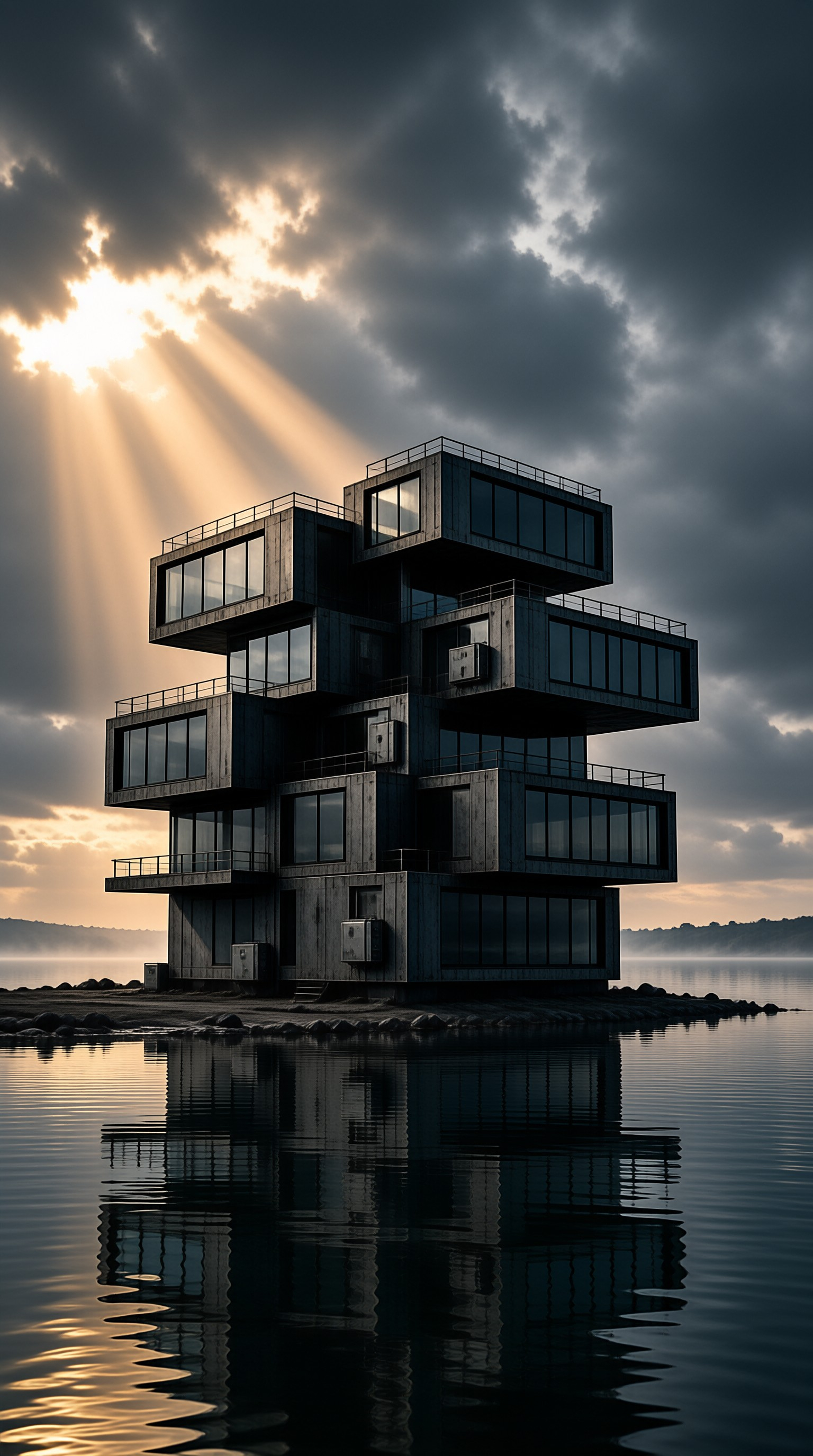 Sunlit Geometric Lakeside Home