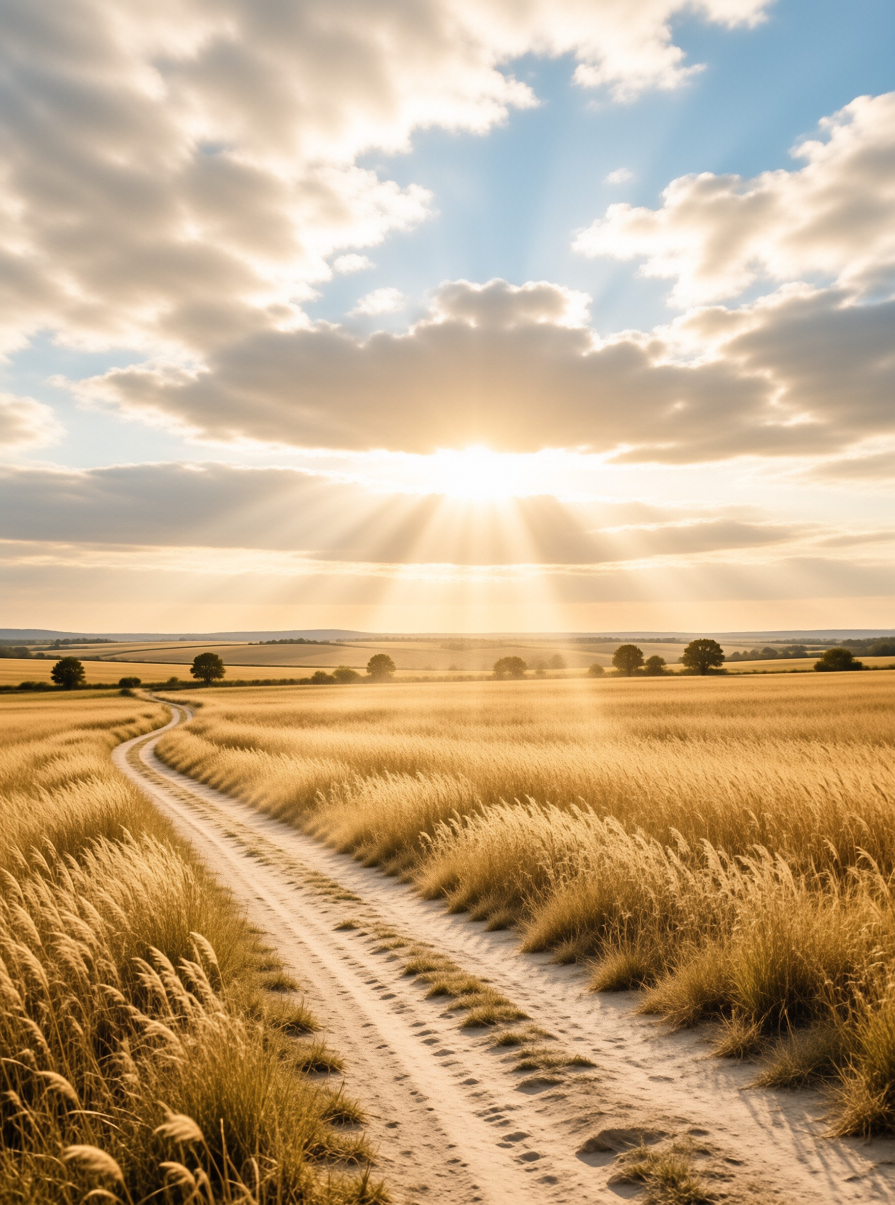 Sunlit Path in Golden Fields