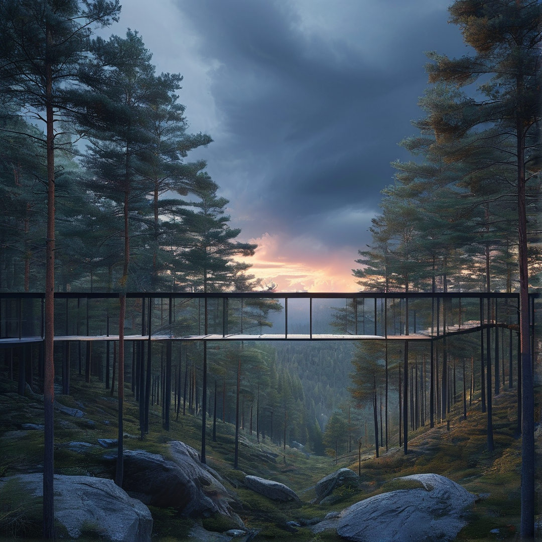 Glass Walkway Over Pine Forest