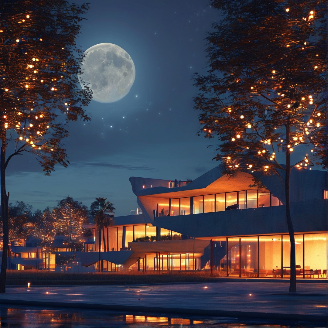 Modern Villa Under Full Moon